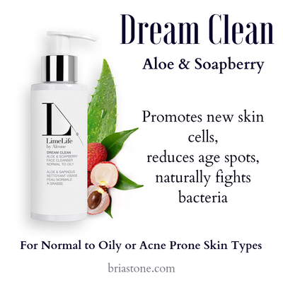 Dream Clean. Aloe and Soapberry. LimeLife by Alcone. Promotes new skin cells, reduces age spots, naturally fights bacteria. For normal to oily or acne prone skin types. acne healing face wash